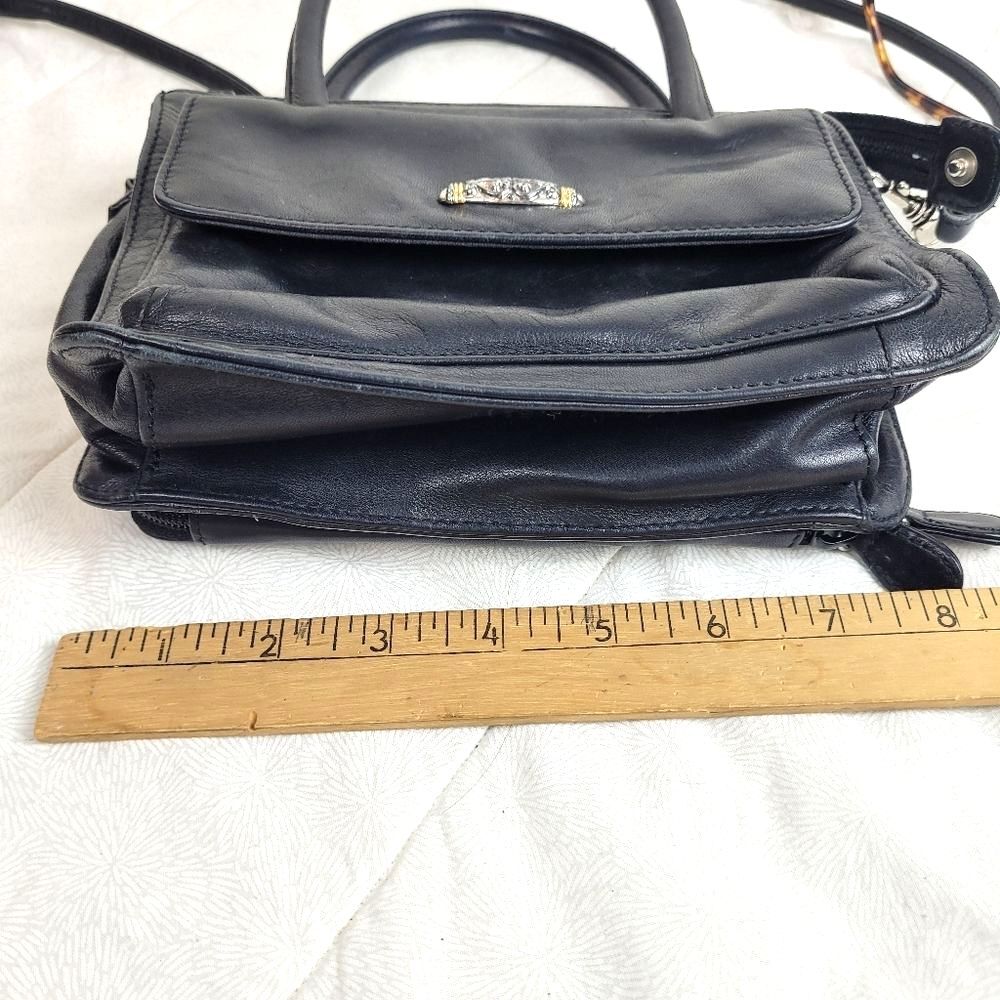 Small Black Leather Cross Body Compact purse handles long strap office classic - Picture 5 of 13